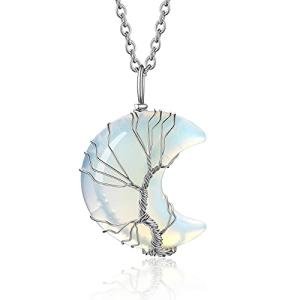 Tree of Life Crescent Moon Necklace with Moonstone