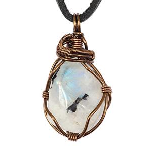 Men's Rainbow Moonstone Necklace on Leather Cord