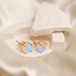 Raw Rainbow Moonstone Stud Earrings - Handmade Gift