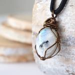Men's Rainbow Moonstone Necklace on Leather Cord