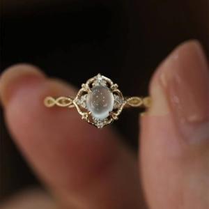 Moonstone Diamond Twist Ring - Handmade Gold Charm