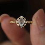 Moonstone Diamond Twist Ring - Handmade Gold Charm