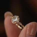Moonstone Diamond Twist Ring - Handmade Gold Charm