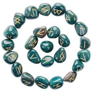 Green Bloodstone Rune Stone Set for Abundance