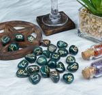 Green Bloodstone Rune Stone Set for Abundance