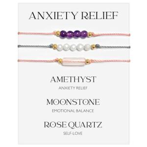 Anxiety Relief Amethyst Crystal Bracelet Set for Women