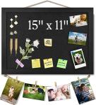 Black Bulletin Boards Cork Board with Felt, 15"x11" Small Display Pin Board Vision Board for Walls, Jewelry, Notes, Collection, Photos, Office, Wood Framed(Black) & Felt(Black), 1pc