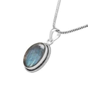 Labradorite Stone Pendant Silver Overlay Pendant for Women Girls Christmas Anniversary Gift for Her Promise Gemstone Birthstone Handmade Pendant with chain