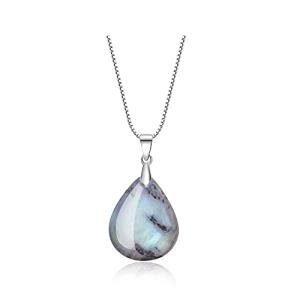 COAI 925 Sterling Silver Crystal Labradorite Necklace for Women, Teardrop Labradorite Jewelry for Women
