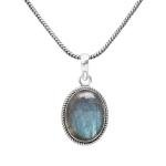 Labradorite Stone Pendant Silver Overlay Pendant for Women Girls Christmas Anniversary Gift for Her Promise Gemstone Birthstone Handmade Pendant with chain