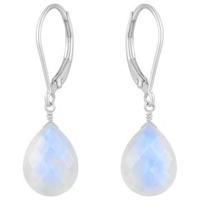 GemInspire Rainbow Moonstone Pear Shape Tear Drop Earrings Suspended with Sterling Silver Lever Back Hoop, Elegant Handmade Women Jewelry