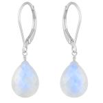 GemInspire Rainbow Moonstone Pear Shape Tear Drop Earrings Suspended with Sterling Silver Lever Back Hoop, Elegant Handmade Women Jewelry