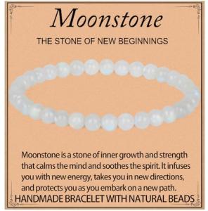 LPBeads Handmade Natural Gemstone Stretch Elastic 4mm Moonstone Bracelet Healing Crystal Round Stone Beads Jewelry Gifts for Women Men
