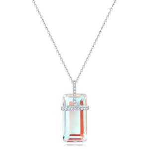 EVERLEAD Healing and Romantic Rainbow Moonstone Necklace for Women - Big Authentic Moonstone - Premium Sterling Silver Chain & Diamond Cutting - Light Luxury Gift for Women. (Little Diamond Style)