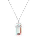 EVERLEAD Healing and Romantic Rainbow Moonstone Necklace for Women - Big Authentic Moonstone - Premium Sterling Silver Chain & Diamond Cutting - Light Luxury Gift for Women. (Little Diamond Style)