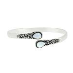 925 Silver Plated Natural Moonstone Cuff Bracelet for Women - White Stone June Birthstone Adjustable Open Bangle Handmade Jewelry - Anniversary Wedding Gift for Her