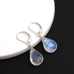 GemInspire Rainbow Moonstone Pear Shape Tear Drop Earrings Suspended with Sterling Silver Lever Back Hoop, Elegant Handmade Women Jewelry