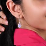 GemInspire Rainbow Moonstone Pear Shape Tear Drop Earrings Suspended with Sterling Silver Lever Back Hoop, Elegant Handmade Women Jewelry