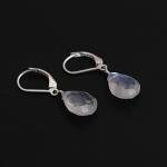 GemInspire Rainbow Moonstone Pear Shape Tear Drop Earrings Suspended with Sterling Silver Lever Back Hoop, Elegant Handmade Women Jewelry