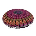 Shubhlaxmifashion 32" Purple Mandala Floor Pillow Cushion Seating Throw Cover Hippie Decorative Bohemian Ottoman Poufs, Pom Pom Pillow Cases,Boho Indian