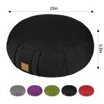 FelizMax Round Zafu Meditation Cushion, D=15" H=5.5" Zabuton Meditation Pillow, Yoga Bolster/Pillow, Floor seat, Zippered Organic Cotton Cover, Natural Buckwheat, Kneeling Pillow - Grey and Large