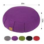 FelizMax Round Zafu Meditation Cushion, D=15" H=5.5" Zabuton Meditation Pillow, Yoga Bolster/Pillow, Floor seat, Zippered Organic Cotton Cover, Natural Buckwheat, Kneeling Pillow - Grey and Large