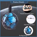 UFEEL 1pc Natural Labradorite Healing Crystal Stone Dragon's Heart Necklace Hand Woven Black Braid Moonstone Pendant Energy Balancing Necklace Gift in Festivals
