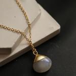 Gempires Rainbow Moonstone Gemstone Pendant Necklace June Birthstone Handmade Jewelry Hypoallergenic 18 Inch Gold Plated Handmade Teardrop Necklaces