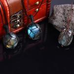 UFEEL 1pc Natural Labradorite Healing Crystal Stone Dragon's Heart Necklace Hand Woven Black Braid Moonstone Pendant Energy Balancing Necklace Gift in Festivals