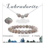 3PS Labradorite Jewelry for Women, Labradorite Necklace - Ring - Bracelet Set, 8MM Healing Crystals Beaded Bracelets Handmade Necklaces Adjustable Rings, Inspirational Gifts for Women