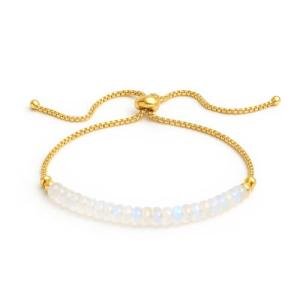 Gempires Moonstone Bracelet for Women, Birthstone Beaded Bracelet, June Birthstone, Bolo Beads Bracelet, New Beginning, Gold Plated Chain Unique Gifts for Her