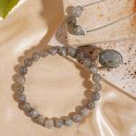 3PS Labradorite Jewelry for Women, Labradorite Necklace - Ring - Bracelet Set, 8MM Healing Crystals Beaded Bracelets Handmade Necklaces Adjustable Rings, Inspirational Gifts for Women