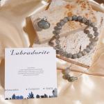 3PS Labradorite Jewelry for Women, Labradorite Necklace - Ring - Bracelet Set, 8MM Healing Crystals Beaded Bracelets Handmade Necklaces Adjustable Rings, Inspirational Gifts for Women