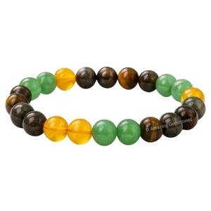 Amazing Gemstone Money Success Pyrite Bracelet - Citrine Onyx, Green Aventurine, Tiger Eye Protection Healing Crystal Bracelet - Gemstone Beaded Stretchable Bracelet Pulseras Para Hombres Mujer