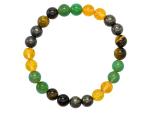 Amazing Gemstone Money Success Pyrite Bracelet - Citrine Onyx, Green Aventurine, Tiger Eye Protection Healing Crystal Bracelet - Gemstone Beaded Stretchable Bracelet Pulseras Para Hombres Mujer