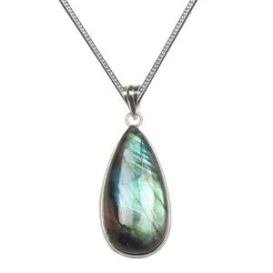 Handmade Labradorite Pendant Necklace 18" - Beautiful Gemstone with Brass, Silver Plated/Coated/Overlay, Nickel Free, Elegant Simplicity for Women & Teen Girls from Kirti Gems
