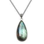 Handmade Labradorite Pendant Necklace 18" - Beautiful Gemstone with Brass, Silver Plated/Coated/Overlay, Nickel Free, Elegant Simplicity for Women & Teen Girls from Kirti Gems