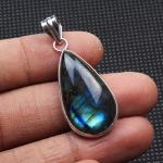 Handmade Labradorite Pendant Necklace 18" - Beautiful Gemstone with Brass, Silver Plated/Coated/Overlay, Nickel Free, Elegant Simplicity for Women & Teen Girls from Kirti Gems