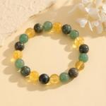 Crystal Vibe Extra Strength Wealth Bracelet - Money Bracelet for Prosperity - Citrine, Green Aventurine and African Turquoise - 10mm Beaded Bracelet for Women Men - Adjustable Size
