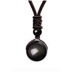 Lucky Black Obsidian Rainbow Eyes Pendant Necklace