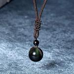 Lucky Black Obsidian Rainbow Eyes Pendant Necklace