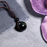 Lucky Black Obsidian Rainbow Eyes Pendant Necklace