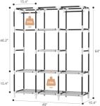 VTRIN Portable Closet, Large Capacity Portable Wardrobe with 2 Hanging Rods and 8 Storage Shelves, Sturdy Free Standing Closet Wardrobe for Hanging Clothes with Side Pockets, Black