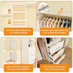 Stilar Closet System with Drawers, 5FT-8FT Closet Organizer System with Shelves & Expandable Hanging Rods, 96" Walk in Storage Closet System Wood, White