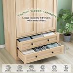 Yechen 71" Wooden Armoire Wardrobe Closet - Modern Functional Clothes Tall Storage Cabinet with Adjustable Shelf and Hanging Rail, Sturdy Freestanding Closet Wardrobe with 2 Wide Drawers (Natural)