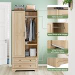 Yechen 71" Wooden Armoire Wardrobe Closet - Modern Functional Clothes Tall Storage Cabinet with Adjustable Shelf and Hanging Rail, Sturdy Freestanding Closet Wardrobe with 2 Wide Drawers (Natural)