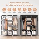 VTRIN Portable Closet, Large Capacity Portable Wardrobe with 2 Hanging Rods and 8 Storage Shelves, Sturdy Free Standing Closet Wardrobe for Hanging Clothes with Side Pockets, Black