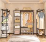 Wardrobe Closet, Portable Clothing Rack for Hanging Clothes, Free Standing Closet Organizers and Storage System with 4 Tiers Shelves for Cloakroom Bedroom, Black