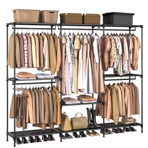 CASAMAYA Clothes Rack, Portable Closet, 80.7 Inch Extra Large Capacity Wardrobe Closet, Clothes Storage Organizer with Shelves and 5 Hanging Rods, Easy to Assembly, Black PCT036B01