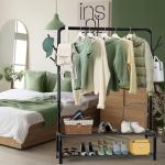 Simple Houseware 52-Inch Garment Rack with Storage Shelves and Coat/Hat Hooks, Freestanding Clothing Organizer, Black